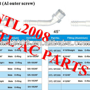 auto air conditioning hose barb fitting aluminum crimp on fitting male o-ring hose connector #5 90 degree hose barb