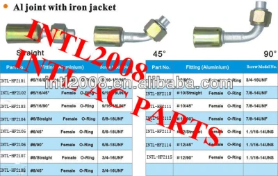 aluminum universal auto air conditioning beadlock hose fitting crimp on fittings female O-ring #5 45degree