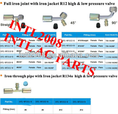 Auto ar condicionado montagem fêmea flare montagem mangueira/conector/acoplamento com ampla conjunta de ferro de ferro revestimento r12 válvula