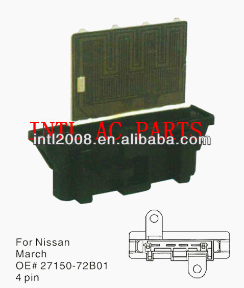 Um/c reostato aquecedor ventilador de motor resistor 27150- 72b01 2715072b01 para nissan micra 1992-2002