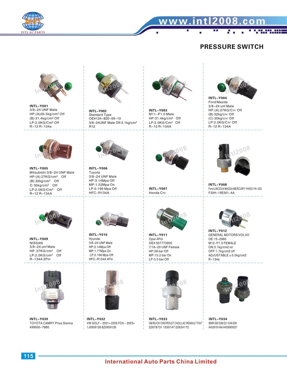 Pressure Switches M10-1.25 FEMALE A/C Pressure Sensor Air Conditioning Transducer Switch