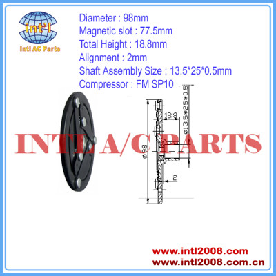 98mm FM SP10 CLUTCH PLATE compressor ac clutch hub Shaft Assembly 13.5*25*0.5mm mass stock air conditioning China manufacturer
