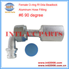 INTL-HF5203 Female O-ring R134a Beadlock Aluminum Hydraulic Hose Fitting #6 90 degree