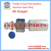 INTL-HF5204 Hydraulic Hose Fitting Female O-ring R134a Beadlock Aluminum #8 Straight
