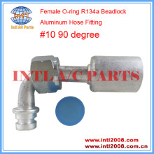INTL-HF5209  #10 90 Degree Hydraulic Hose Fitting Female O-ring R134a Beadlock Aluminum