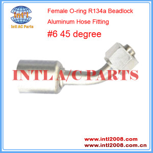 INTL-HF5202 Hydraulic Hose Fitting #6 45 Degree Female O-ring R134a Beadlock Aluminum
