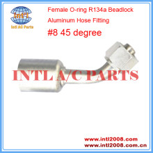 INTL-HF5205 #8 45 Degree Aluminum Beadlock Hydraulic Hose Fitting Female O-ring R134a