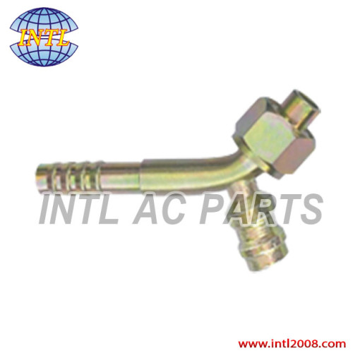 universal auto air conditioning hose barb fitting with R12 service port female O-ring #5 45 degree.