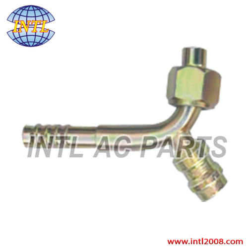 universal auto air conditioning hose barb fitting with R12 service port female O-ring #5 45 degree.
