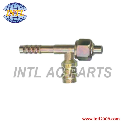 auto air conditioning hose barb fitting hose connector with R12 Service port female o-ring #8 90 degree
