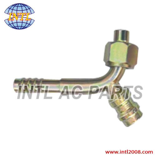 iron auto air conditioning hose barb fitting crimp on fitting with R134a service port female #12 45 degree