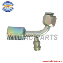 universal iron air conditionin hose fitting beadlock crimp on fitting with R134a service port #6 90 degree female