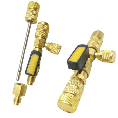 R410a r22 spool remover installation tool with dual sae size 1/4 and 5/16 ports for r404a r407c r134a r12 r22 hvac system