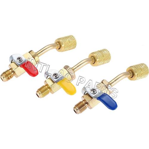 INTL-XG176 R410A Angled Compact Ball Valve 5/16" SAE Female to 1/4" SAE Male 3 Color Shutoff Ball Valve Adapter for HVAC AC