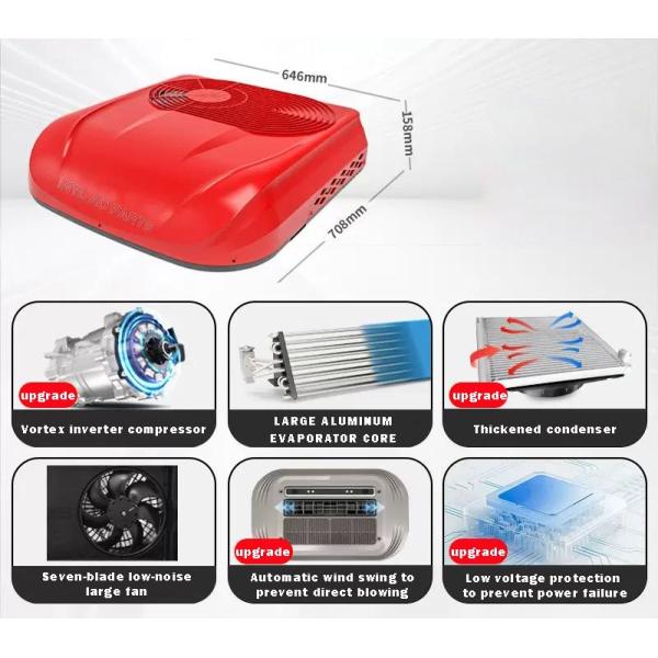 Roof Mounted Auto Air Conditioner Truck Air Conditioning Systems 1600W Red 12V