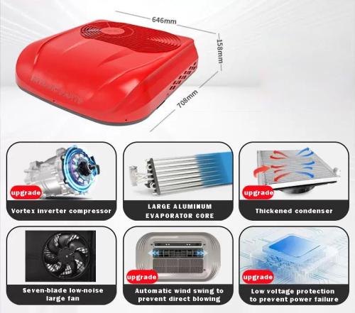 Efficient Vehicles Cooling Roof Air Conditioners 1800W 24V Red