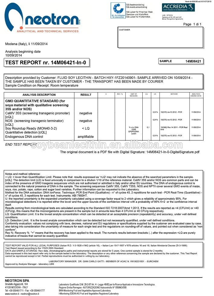 Soybean lecithin fluid with IP and pcr certificate