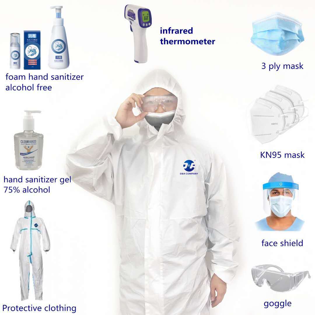 We have 3 ply mask, KN95 mask, face shield, goggles, foam hand sanitizers, protective clothing.etc...