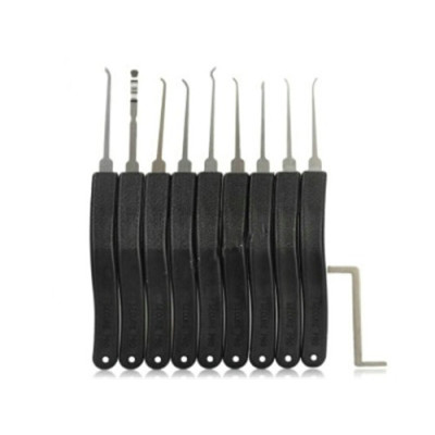 9PCS KLOM Stainless Steel Lock Pick Kits Hook Pick Set for Lockpicking Black and Silver