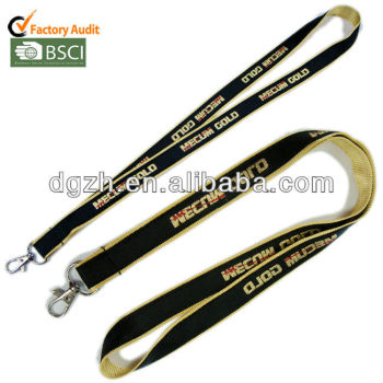 Moda oro tessuto raso cordini, logo personalizzato lanyads raso
