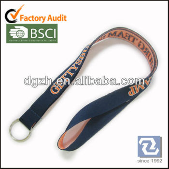Poliéster cuello correas con tejido logo, Tejido logo lanyards llaveros