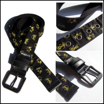Weaved fabric belt with leather and metal buckle