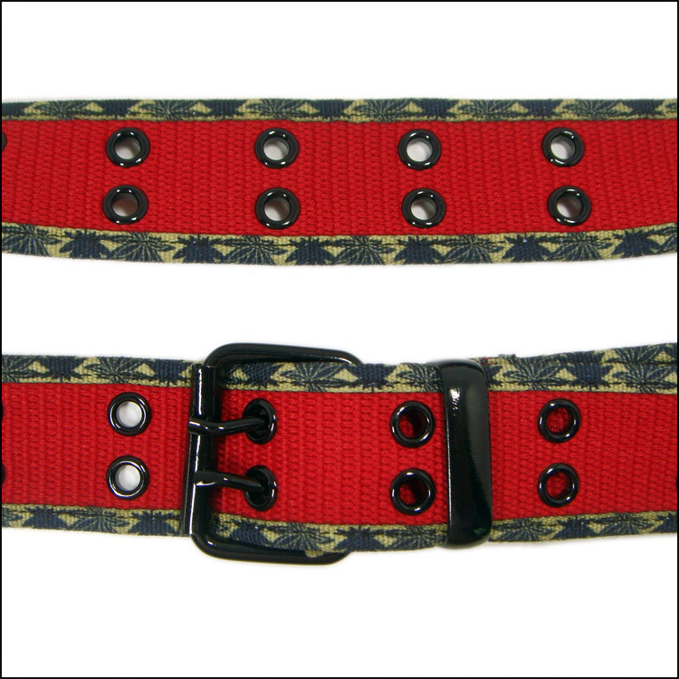 custom cloth eyelet rings belt with leather and metal buckle