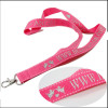 Silver glitter business logo pink polyester neck lanyards