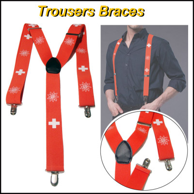 Red color custom logo elastic trousers braces