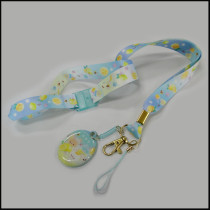 Thermal transfer lovely pattern polyester hang - up mobile phone wipe cleaner neck lanyards