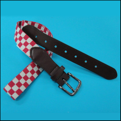 Jacquard red and white check box sewing leather fashion belt