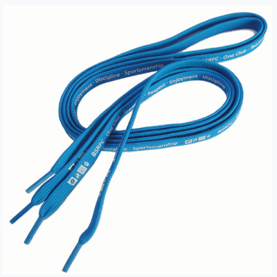 Blue tubular custom logo polyester fabric shoelaces