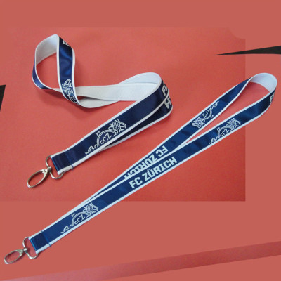 Blue polyester satin neck brand lanyard custom neck strap