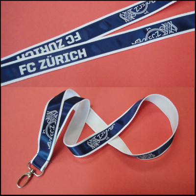 Blue polyester satin neck brand lanyard custom neck strap