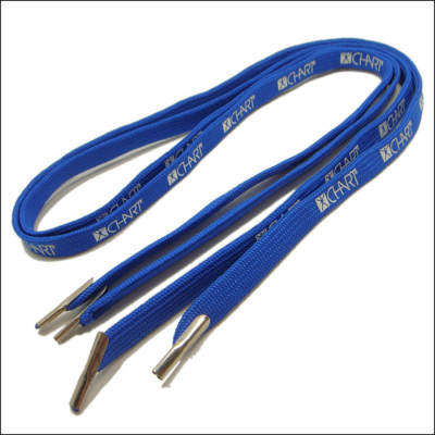 Blue polyester tubular printed custom logo metal tip shoelaces