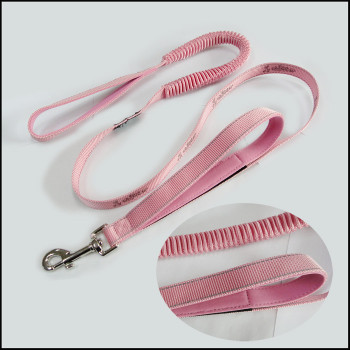 Secure with a glance of the pink elastic pet collar dog leash