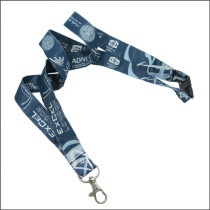 Blue color custom logo woven on satin fabric double layers lanyards