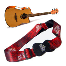 Red sublimation logo polyester and leather guitar holder straps