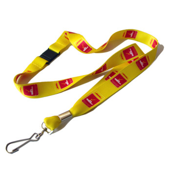 Yellow sublimation custom logo swivel J hook business name card holder lanyard