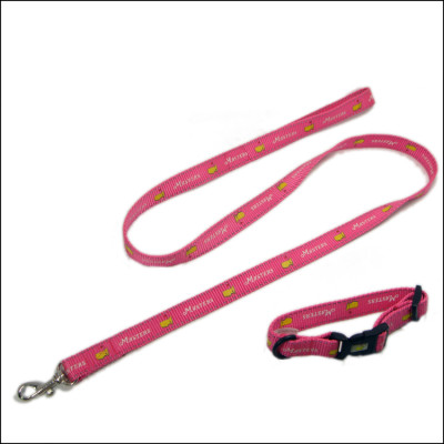 Sublimation logo polyester pink satin dog leashes and matching collars