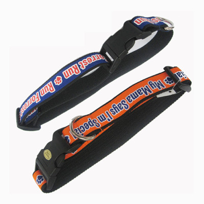 Silk printing custom logo red satin polyester dog collar