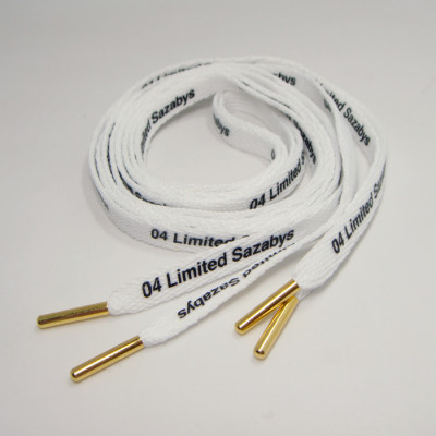 Gold metal tips shoelace white polyester printed custom logo shoe laces