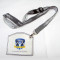 Polyester woven logo custom made business leather badge holder neck lanyard