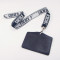 Polyester woven logo custom made business leather badge holder neck lanyard