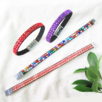 Promotional gift custom desing colors rhinestones Glitter wristband strap