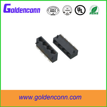 rj45 unshield with led female jack connector 8P8C for PCB 1*4 ports Connectors with right angle type