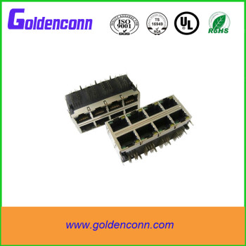 8 port rj45 connector RoHs 10 /100Base-TX 90 degrees RJ45 2*8 port female connector with led
