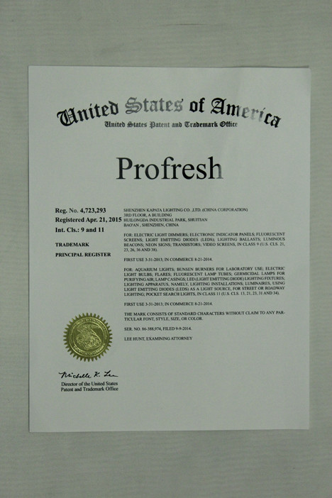 Certificado de patente de Estados Unidos para Profresh