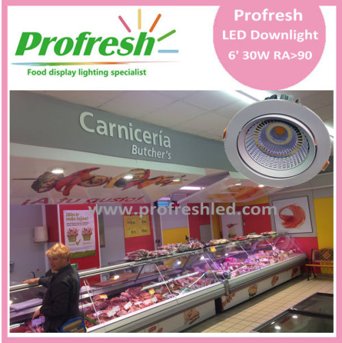 30 vatios COB chip 6 pulgadas Profresh luz de techo para iluminación de carne fresca led downlight