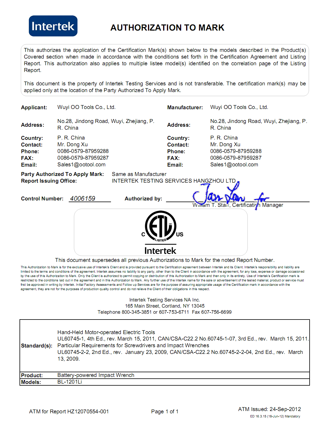 Certificado ETL para cortasetos